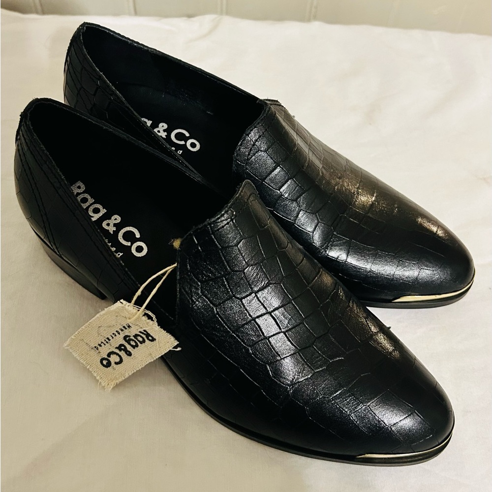 Rag & Co. Lilliam Black Croc Leather Metal Highlight Loafers/Size 7/NWT
